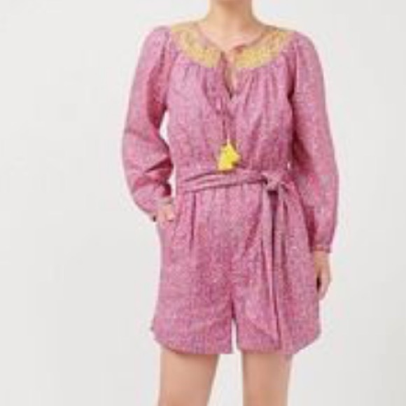 J Crew Organic Cotton Point Sur India Embroidered Boho Long Sleeve Romper - Picture 2 of 15